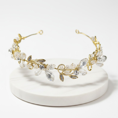 CUBIC ZIRCONIA COLLECTION - GRECIAN GOLD VINE HEADPIECE - AHB67 GOLD