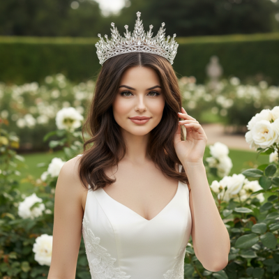 ATHENA COLLECTION - GLITZY GLAM CROWN - AHB214 SILVER  