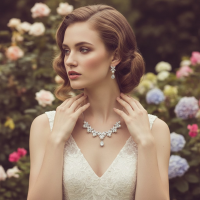 CUBIC ZIRCONIA COLLECTION - VINTAGE GLM NECKLACE SET - CZNK305 SILVER