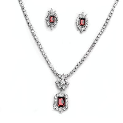 GATSBY INSPIRED - SHIMMERING NECKLACE SET - CZNK183 RED