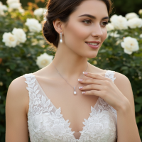 CUBIC ZIRCONIA COLLECTION - FRESHWATER PEARL NECKLACE SET - CZNK296 SILVER 