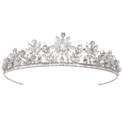 CUBIC ZIRCONIA COLLECTION - CRYSTAL EXTRAVAGANCE TIARA - AHB150  SILVER