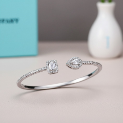 CUBIC ZIRCONIA COLLECTION - EXQUISITE BANGLE BRACELET -CZBR168 SILVER