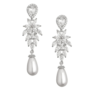 CUBIC ZIRCONIA COLLECTION - DAZZLE CRYSTAL DROP EARRINGS - CZER732 SILVER 