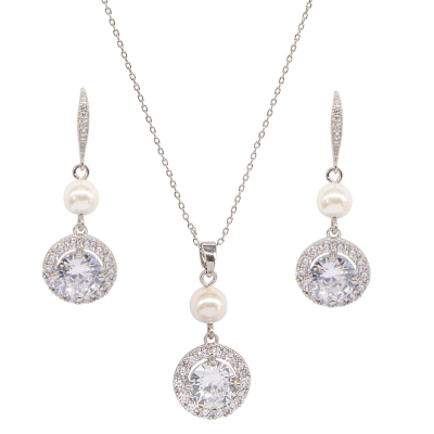 CUBIC ZIRCONIA COLLECTION - DAINTY STARLET NECKLACE SET  - CZNK146 SILVER