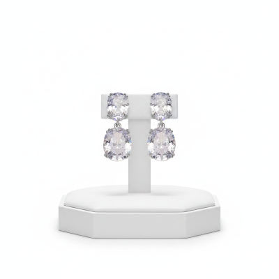 CUBIC ZIRCONIA COLLECTION - DAINTY GEM EARRINGS - CZER924 SILVER 
