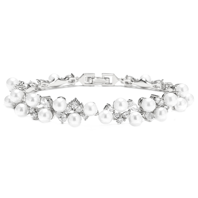 CUBIC ZIRCONIA COLLECTION - PEARL ALLURE BRACELET - BR146 SILVER 