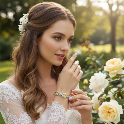 CUBIC ZIRCONIA COLLECTION -EXTRAVAGANT STATEMENT BRACELET - BR166 YELLOW