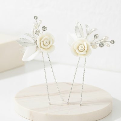 ATHENA COLLECTION - GLAM ROSE HAIR PINS - (PAIR) PIN64 SILVER