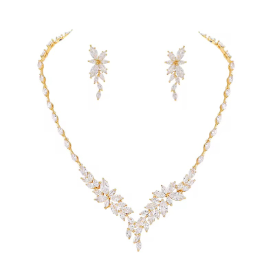 CUBIC ZIRCONIA COLLECTION - CRYSTAL ALLURE NECKLACE SET - CZNK228 - GOLD