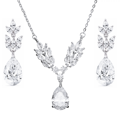 CUBIC ZIRCONIA COLLECTION - VINTAGE VINE NECKLACE SET- CZNK230 SILVER