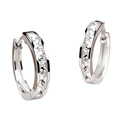 CUBIC ZIRCONIA COLLECTION - EXQUISITE SILVER HOOP EARRINGS - CZER934 925 STERLING SILVER
