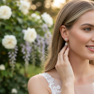 CUBIC ZIRCONIA COLLECTION - ART DECO DROP EARRINGS - CZER921 SILVER