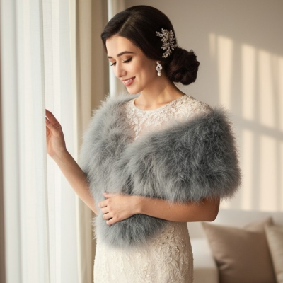 MARABOU FEATHER WRAP - GREY (SG5)