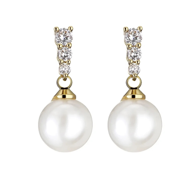 CUBIC ZIRCONIA COLLECTION - DAINTY PEARL DROP EARRINGS - CZER780 GOLD 