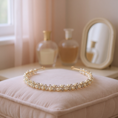ATHENA COLLECTION - LUXE PEARL CLUSTER HEADBAND - AHB226 SILVER