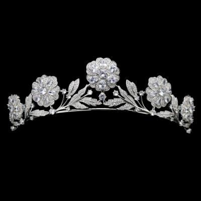 CUBIC ZIRCONIA COLLECTION - VINTAGE ROSE TIARA - AHB146 SILVER