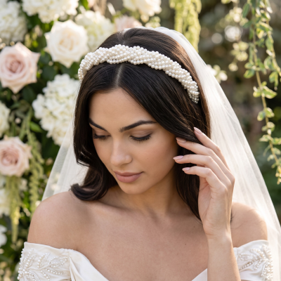 ATHENA COLLECTION - CHIC PEARL HEADBAND - SILVER AHB219 