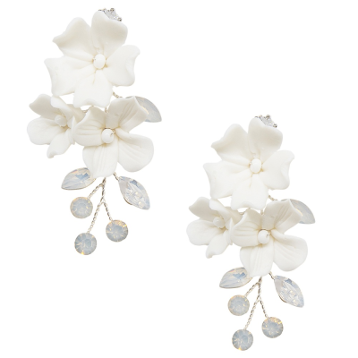 ATHENA COLLECTION - EXQUISITE FLOWER EARRINGS - CZER649 - SILVER