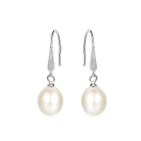 CUBIC ZIRCONIA COLLECTION - CHIC FRESHWATER PEARL EARRINGS - CZER925 SILVER 