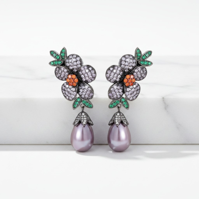 CUBIC ZIRCONIA COLLECTION - GLAM STARLET EARRINGS - CZER932 PURPLE