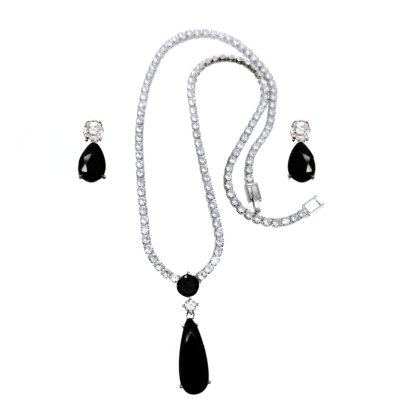 CUBIC ZIRCONIA COLLECTION - DAINTY STARLET GEM NECKLACE SET - CZNK244 JET 