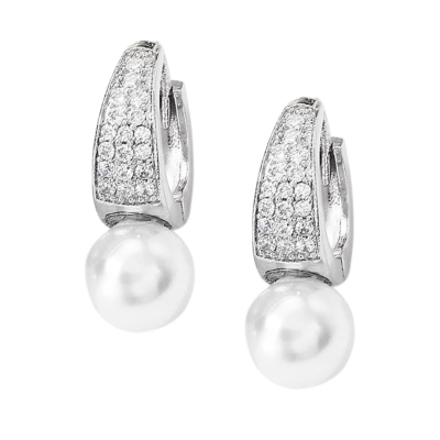 CUBIC ZIRCONIA COLLECTION - CHIC PEARL DROP EARRINGS - CZER716 SILVER