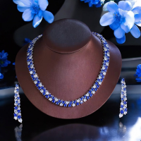 CUBIC ZIRCONIA COLLECTION - STATEMENT WATERFALL NECKLACE SET - SAPPHIRE CZNK269 