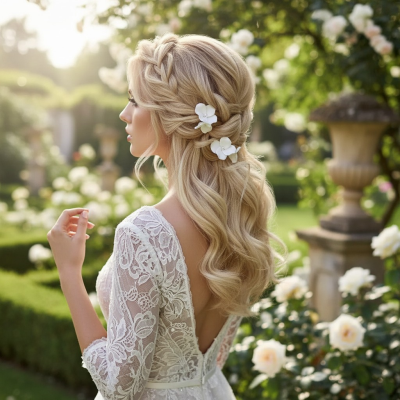 ATHENA COLLECTION - EXQUISITE FLORAL HAIR PINS - PIN80 SILVER