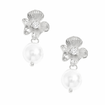 CUBIC ZIRCONIA COLLECTION - VINTAGE FLOWER EARRINGS - CZER756 SILVER