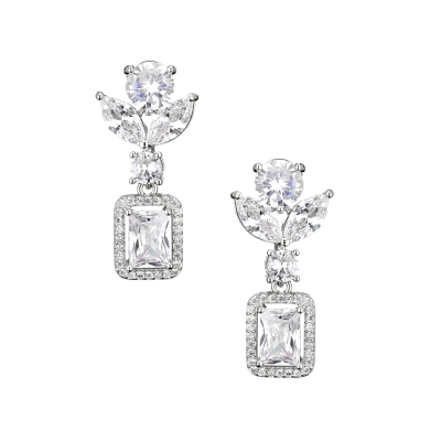CUBIC ZIRCONIA COLLECTION - DECO SPARKLE EARRINGS - CZER637 SILVER
