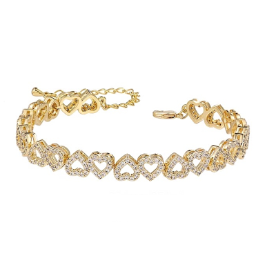 CUBIC ZIRCONIA COLLECTION - CRYSTAL HEARTS BRACELET - BR132 GOLD