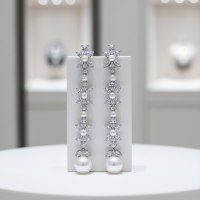 CUBIC ZIRCONIA COLLECTION - GLITZY PEARL DROP EARRINGS - CZER957 SILVER