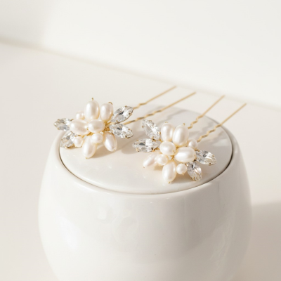 ATHENA COLLECTION - DIVINE PEARL HAIR PINS - (PAIR) PIN 47 GOLD 