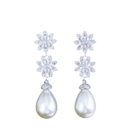 CUBIC ZIRCONIA COLLECTION - LUXE PEARL EARRINGS - CZER930 SILVER 