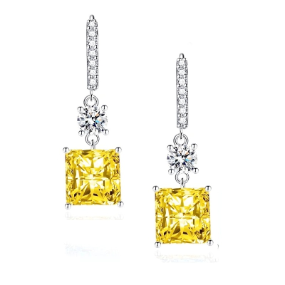 CUBIC ZIRCONIA COLLECTION - GLITZY GEM EARRINGS 925 STERLING SILVER - CZER676 YELLOW