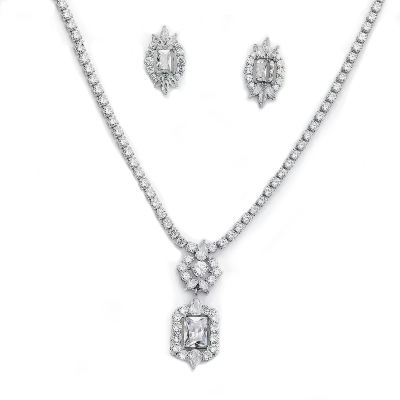 GATSBY INSPIRED - SHIMMERING NECKLACE SET - CZNK183 SILVER
