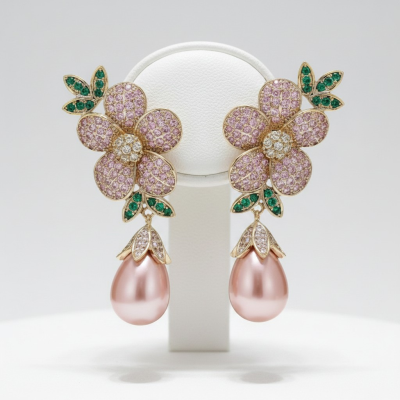 CUBIC ZIRCONIA COLLECTION - GLAM STARLET EARRINGS - CZER932 PINK 