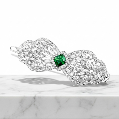 CUBIC ZIRCONIA COLLECTION - CRYSTAL EXTRAVAGANCE HAIR CLIP - CLIP764 EMERALD 
