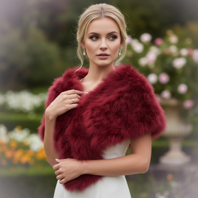 VINTAGE INSPIRED MARABOU FEATHER STOLE - WINE (SG1) RIBBON FASTENING