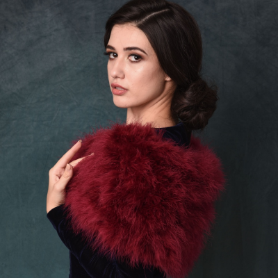 VINTAGE INSPIRED MARABOU FEATHER STOLE - WINE (SG1)
