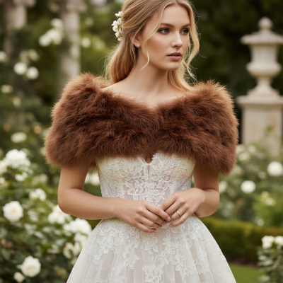 VINTAGE INSPIRED MARABOU FEATHER STOLE - CHOCOLATE BROWN (SG1)