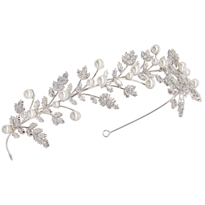 CUBIC ZIRCONIA COLLECTION - GRACELFUL PEARL HEADBAND - AHB128 SILVER
