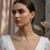 CUBIC ZIRCONIA COLLECTION - EXQUISITE CRYSTAL BUTTERFLY NECKLACE SET - SILVER 