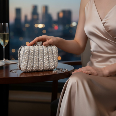 ATHENA COLLECTION - CHIC PEARL CLUTCH BAG - SILVER