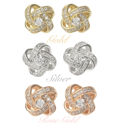ATHENA COLLECTION - CRYSTAL KNOT BRIDAL EARRINGS  SET - CZER686  (SET OF THREE)