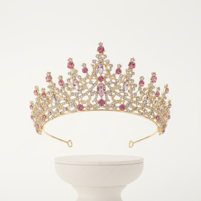 CUBIC ZIRCONIA COLLECTION - PROM ELEGANCE TIARA - PINK 