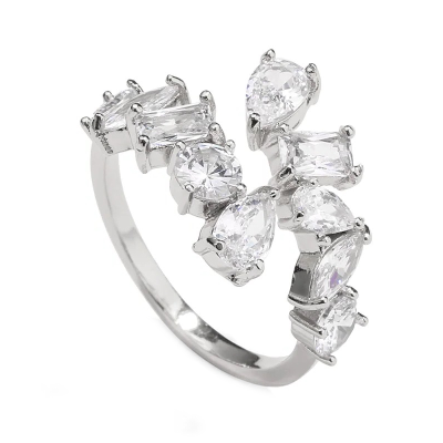 CUBIC ZIRCONIA COLLECTION - STARLET ADJUSTABLE RING - R14 SILVER 