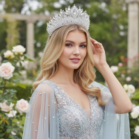 CUBIC ZIRCONIA COLLECTION - LUXE STATEMENT TIARA -  AHB257 SILVER 