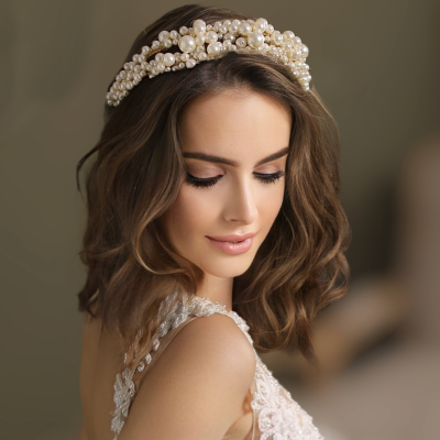 ATHENA COLLECTION - EXQUISITE  PEARL HEADBAND - AHB190 GOLD 